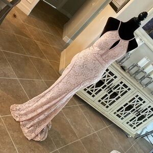 XSCAPE back zip gown, built in cups, blush color, size 2